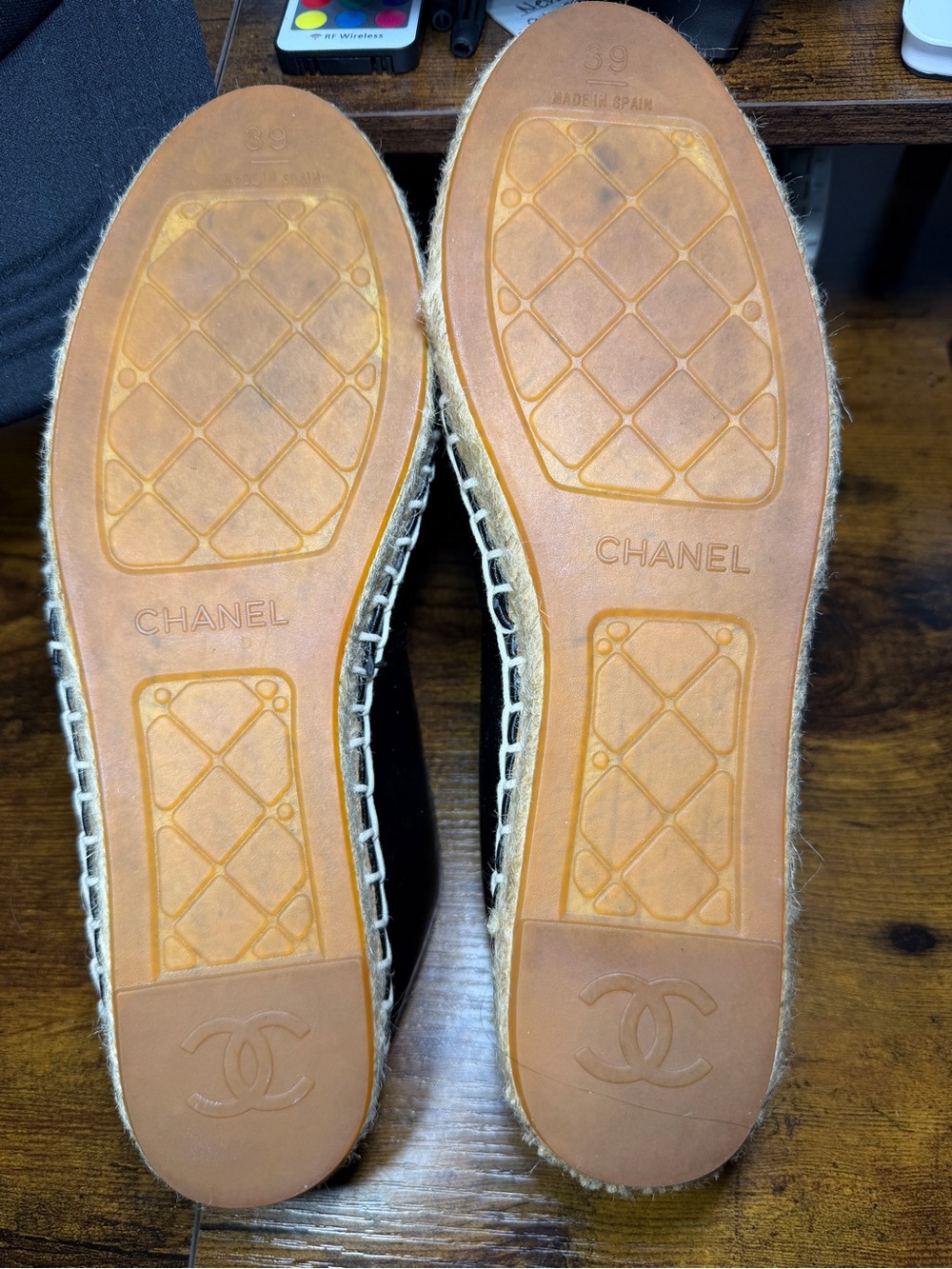 CHANEL Black Leather Espadrille Slip-On Loafers - Picture 9 of 13